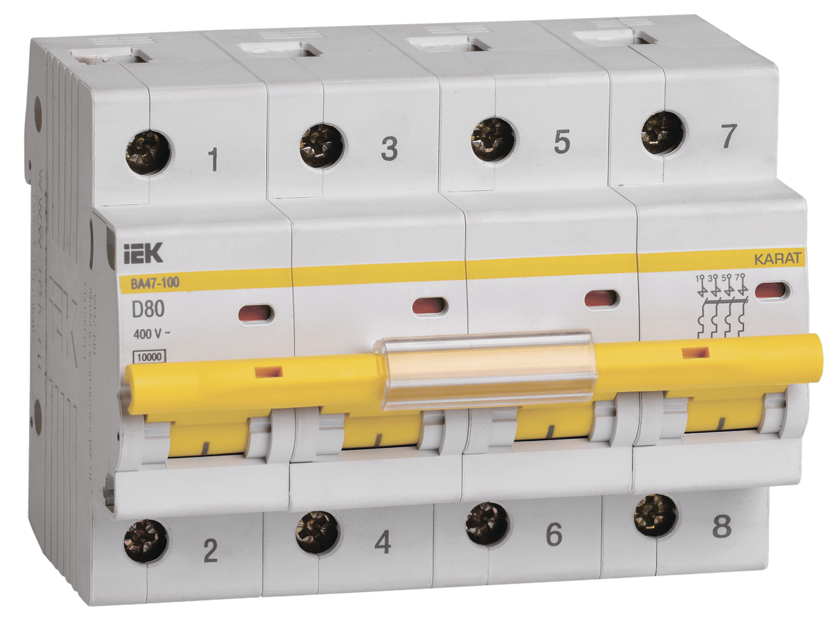 Автоматический выключатель ВА47-100 4P D 80А 10кА IEK — изображение 1