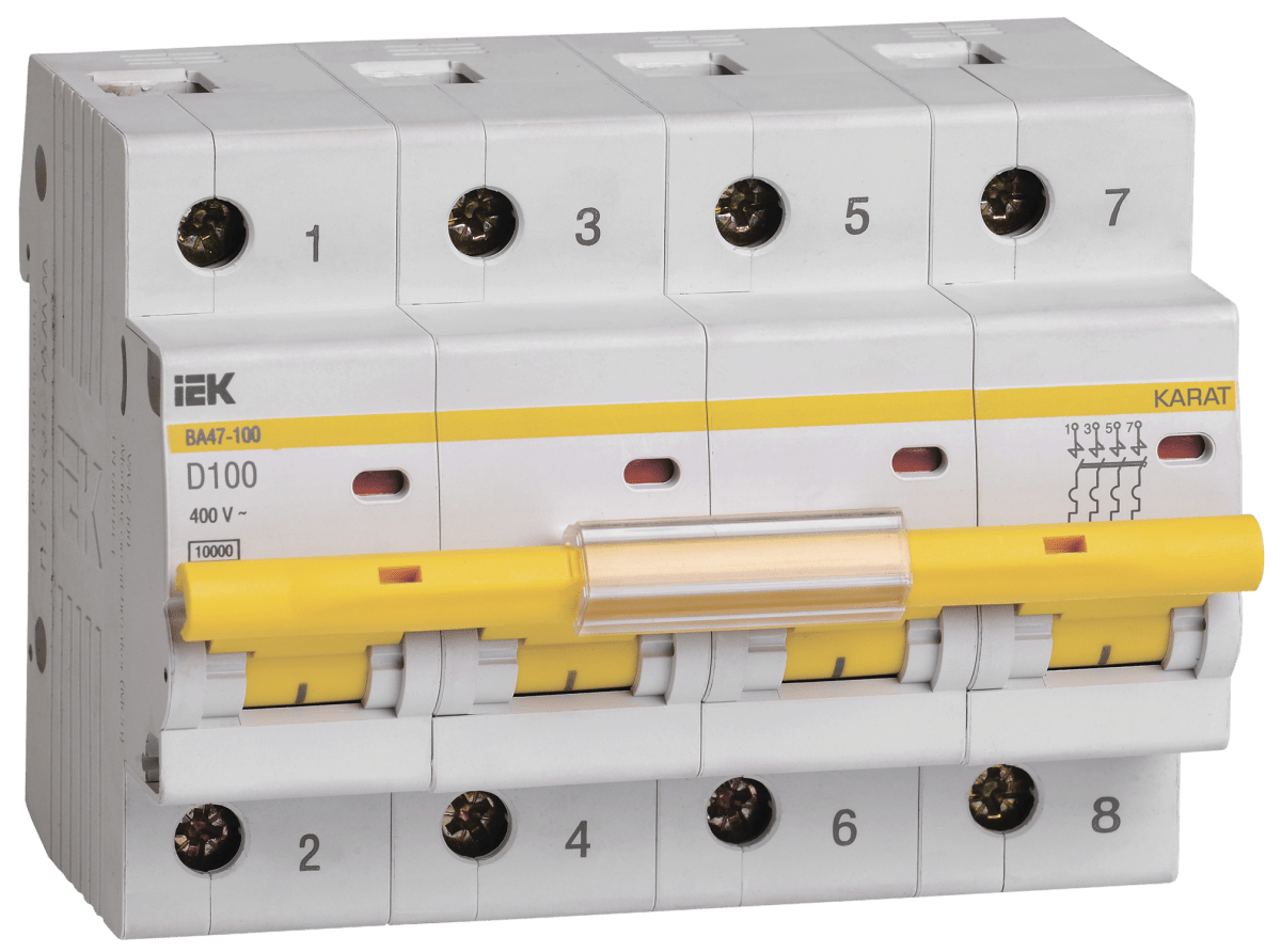 Автоматический выключатель ВА47-100 4P D 100А 10кА IEK — изображение 1